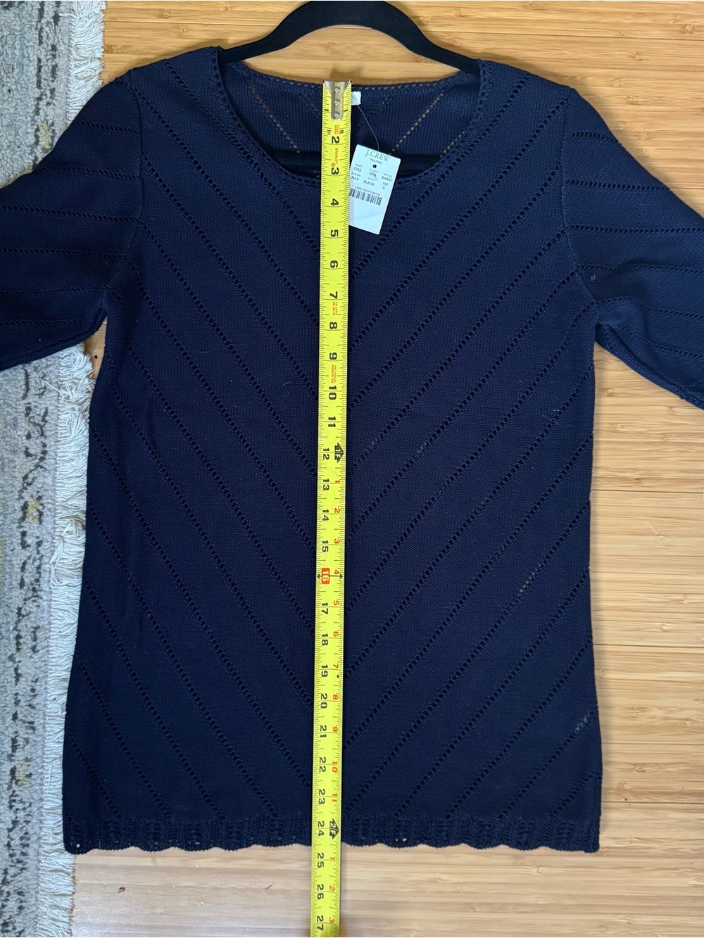 J. Crew Factory Navy Short Sleeve Pointelle Knit Top size Small NWT - Picture 8 of 11